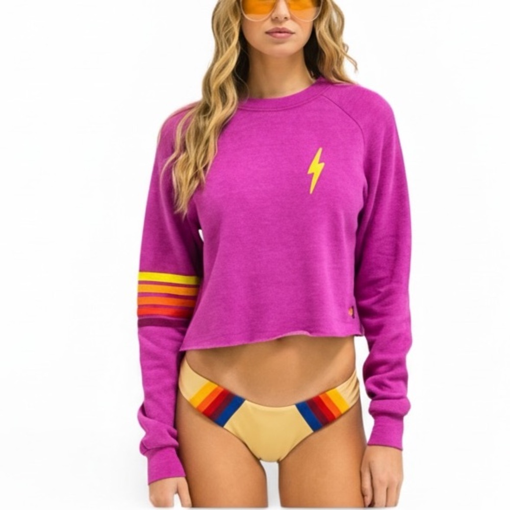 Aviator Nation Bolt Rugby Stitch Cropped Crew Sweatshirt size Large